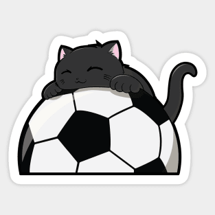 Cute Cat Hugging A Soccer Ball Sticker